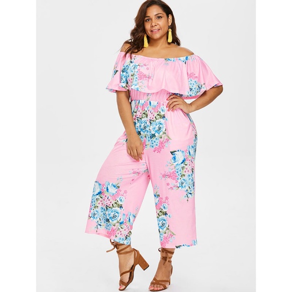  Plus Size Pink Floral Jumpsuit w/ Pockets  - Picture 2 of 8